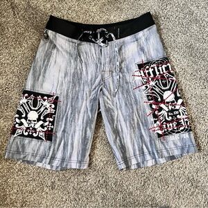 Affliction y2k grunge skull board shorts